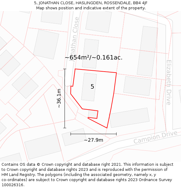 5, JONATHAN CLOSE, HASLINGDEN, ROSSENDALE, BB4 4JF: Plot and title map