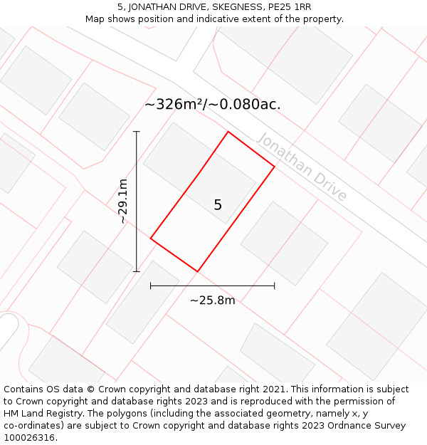 5, JONATHAN DRIVE, SKEGNESS, PE25 1RR: Plot and title map
