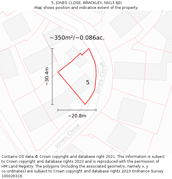 5, JONES CLOSE, BRACKLEY, NN13 6JD: Plot and title map