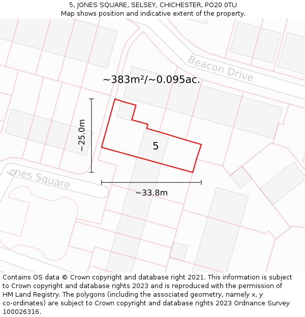 5, JONES SQUARE, SELSEY, CHICHESTER, PO20 0TU: Plot and title map