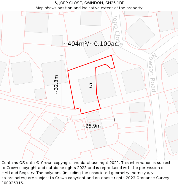 5, JOPP CLOSE, SWINDON, SN25 1BP: Plot and title map