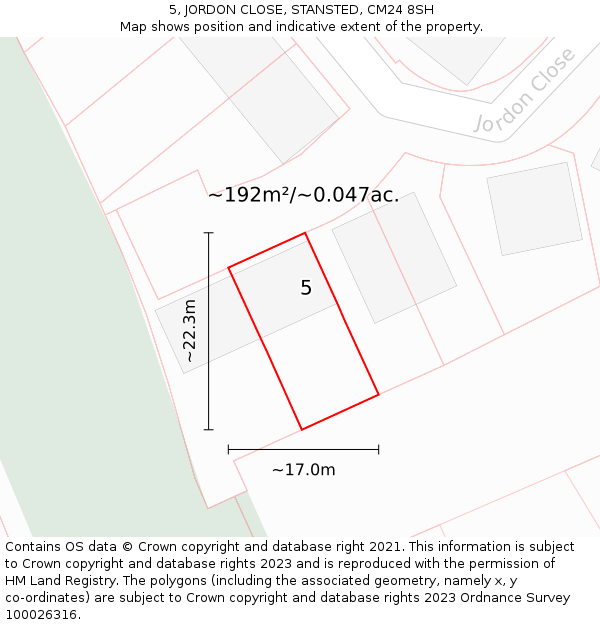 5, JORDON CLOSE, STANSTED, CM24 8SH: Plot and title map