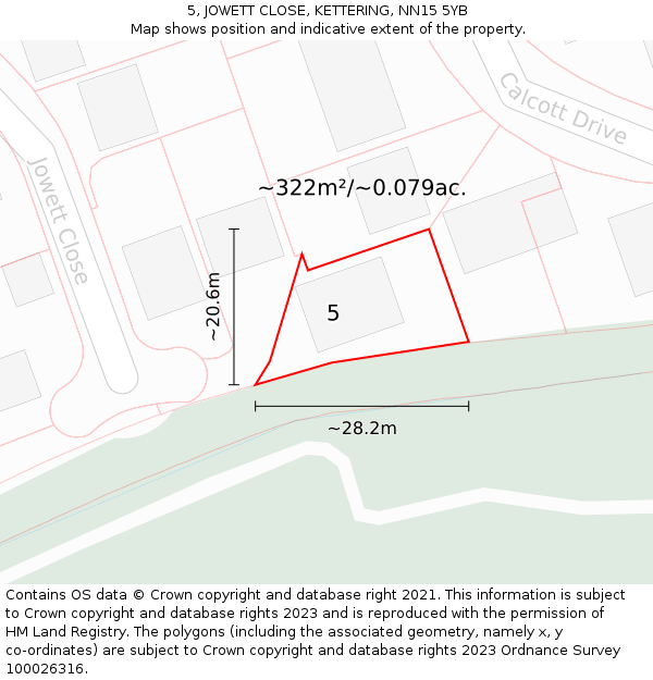 5, JOWETT CLOSE, KETTERING, NN15 5YB: Plot and title map