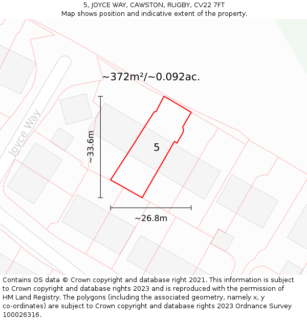 5, JOYCE WAY, CAWSTON, RUGBY, CV22 7FT: Plot and title map