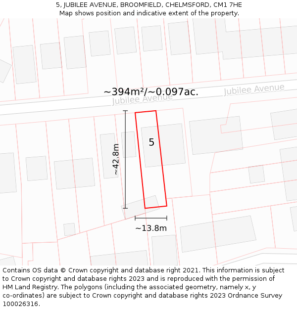 5, JUBILEE AVENUE, BROOMFIELD, CHELMSFORD, CM1 7HE: Plot and title map
