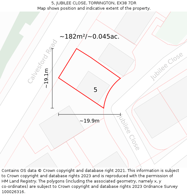5, JUBILEE CLOSE, TORRINGTON, EX38 7DR: Plot and title map