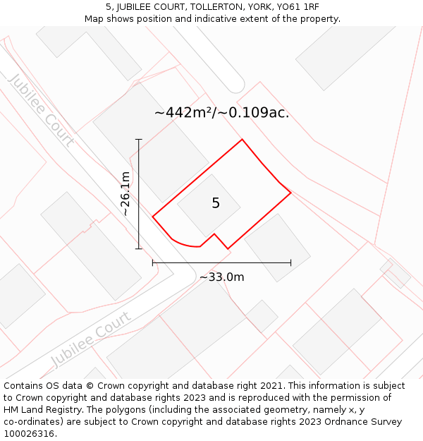 5, JUBILEE COURT, TOLLERTON, YORK, YO61 1RF: Plot and title map