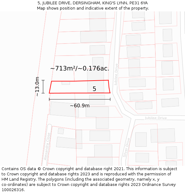 5, JUBILEE DRIVE, DERSINGHAM, KING'S LYNN, PE31 6YA: Plot and title map