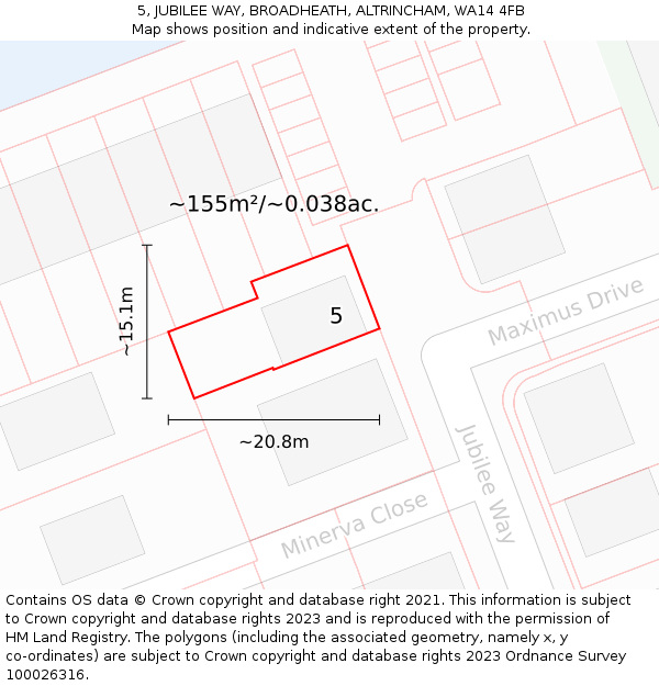 5, JUBILEE WAY, BROADHEATH, ALTRINCHAM, WA14 4FB: Plot and title map