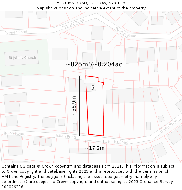5, JULIAN ROAD, LUDLOW, SY8 1HA: Plot and title map