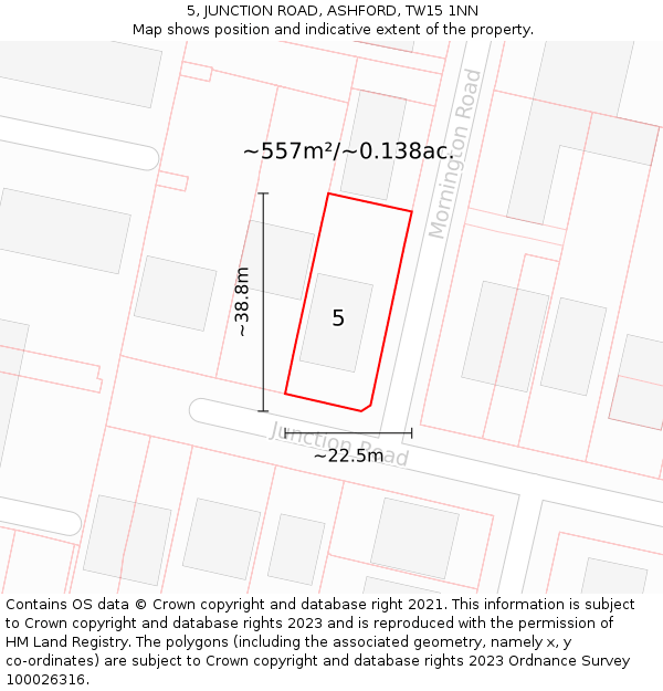 5, JUNCTION ROAD, ASHFORD, TW15 1NN: Plot and title map