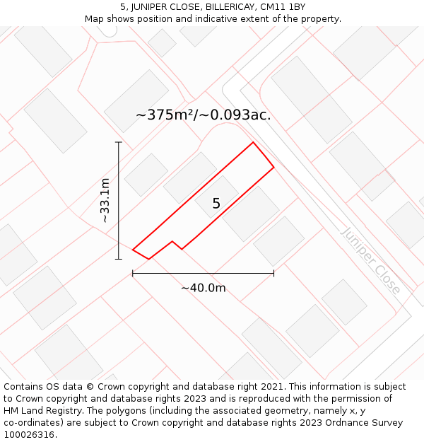 5, JUNIPER CLOSE, BILLERICAY, CM11 1BY: Plot and title map