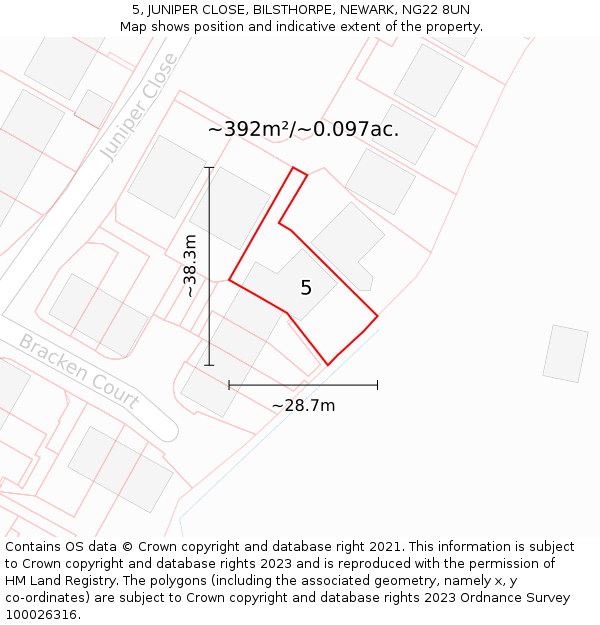 5, JUNIPER CLOSE, BILSTHORPE, NEWARK, NG22 8UN: Plot and title map