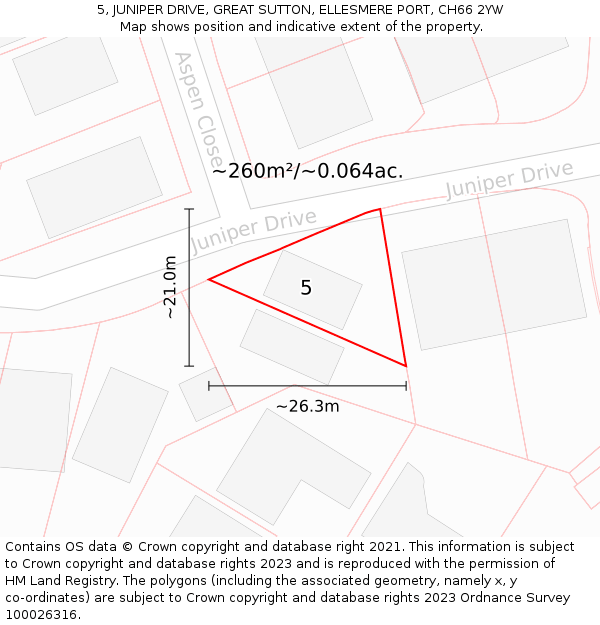 5, JUNIPER DRIVE, GREAT SUTTON, ELLESMERE PORT, CH66 2YW: Plot and title map