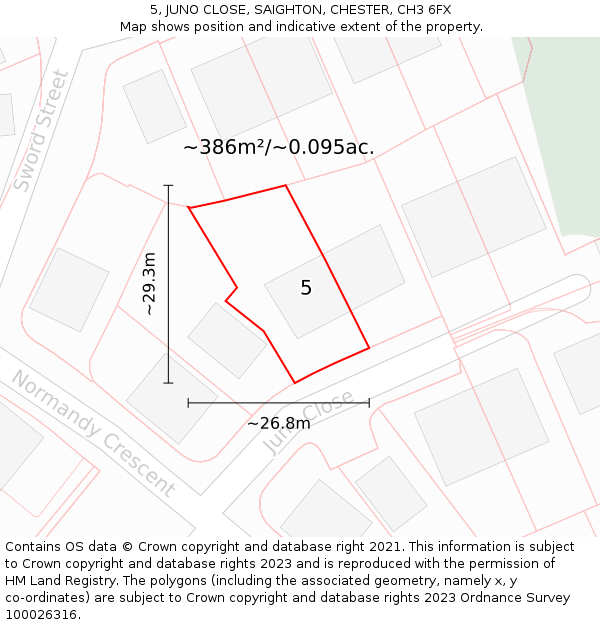 5, JUNO CLOSE, SAIGHTON, CHESTER, CH3 6FX: Plot and title map
