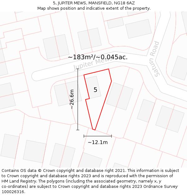 5, JUPITER MEWS, MANSFIELD, NG18 6AZ: Plot and title map