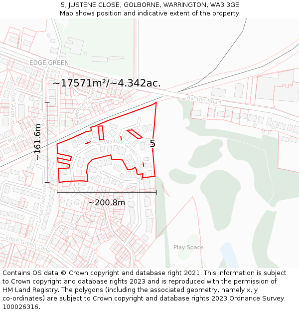 5, JUSTENE CLOSE, GOLBORNE, WARRINGTON, WA3 3GE: Plot and title map