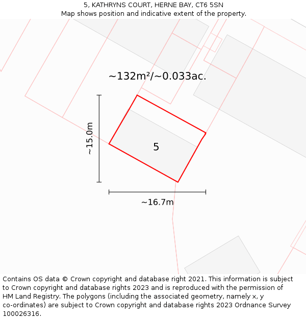 5, KATHRYNS COURT, HERNE BAY, CT6 5SN: Plot and title map
