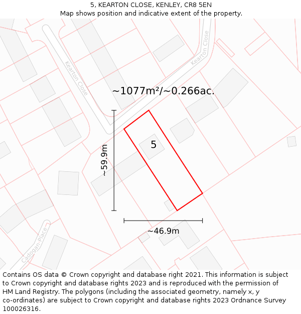 5, KEARTON CLOSE, KENLEY, CR8 5EN: Plot and title map