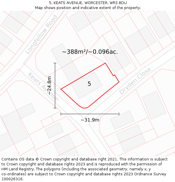 5, KEATS AVENUE, WORCESTER, WR3 8DU: Plot and title map