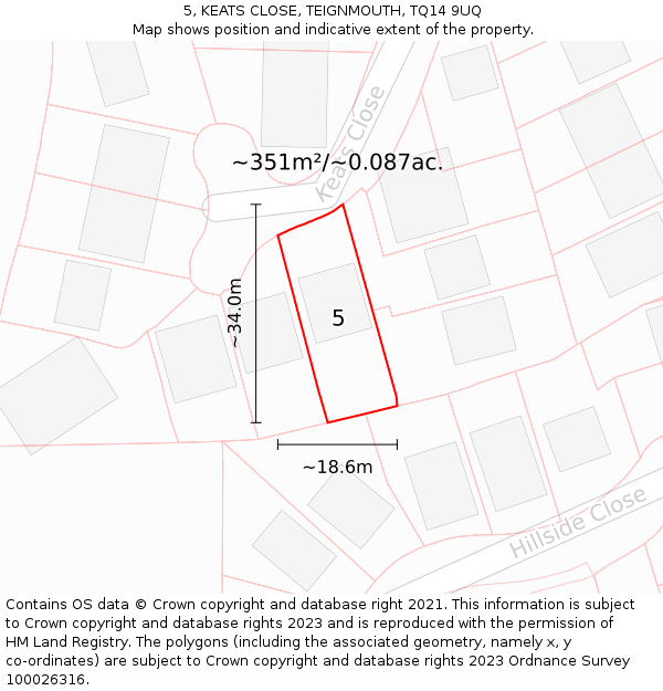 5, KEATS CLOSE, TEIGNMOUTH, TQ14 9UQ: Plot and title map