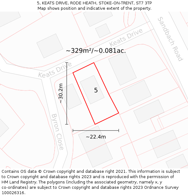 5, KEATS DRIVE, RODE HEATH, STOKE-ON-TRENT, ST7 3TP: Plot and title map