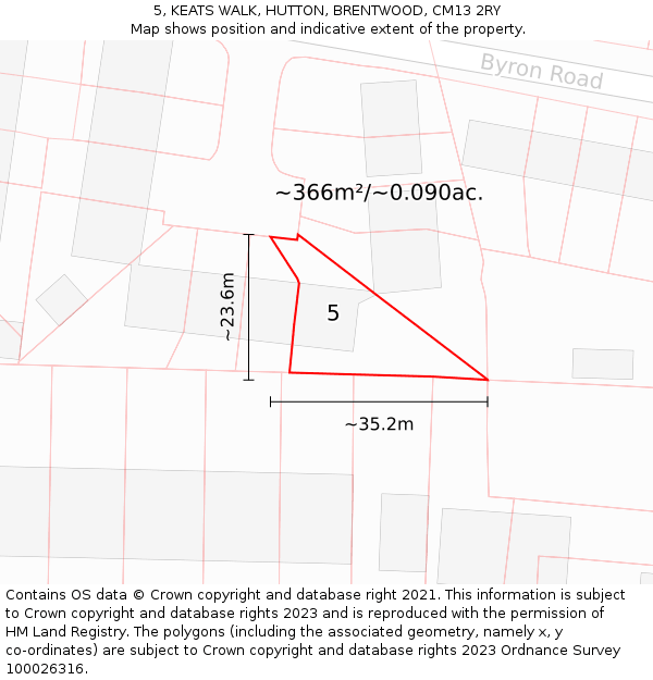 5, KEATS WALK, HUTTON, BRENTWOOD, CM13 2RY: Plot and title map