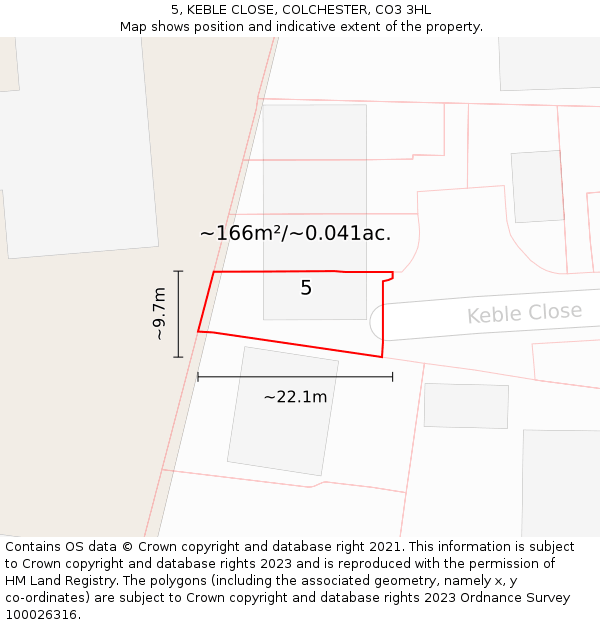 5, KEBLE CLOSE, COLCHESTER, CO3 3HL: Plot and title map