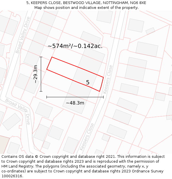 5, KEEPERS CLOSE, BESTWOOD VILLAGE, NOTTINGHAM, NG6 8XE: Plot and title map