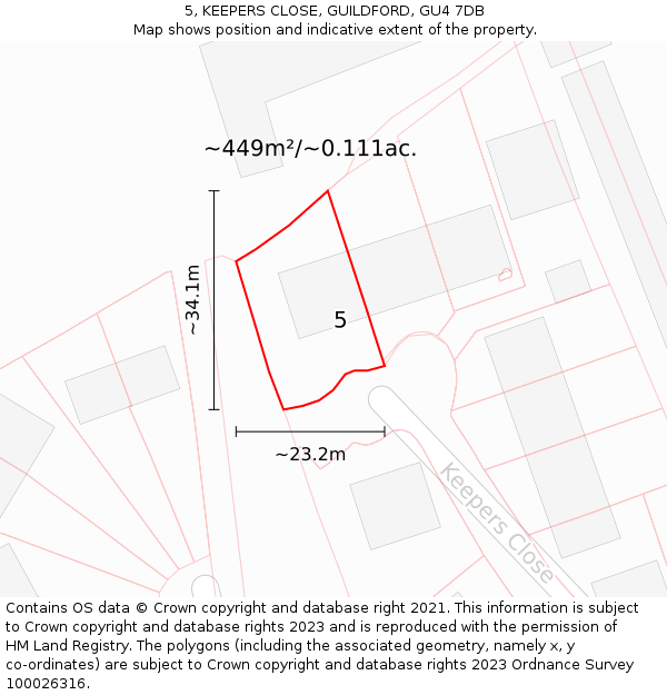 5, KEEPERS CLOSE, GUILDFORD, GU4 7DB: Plot and title map