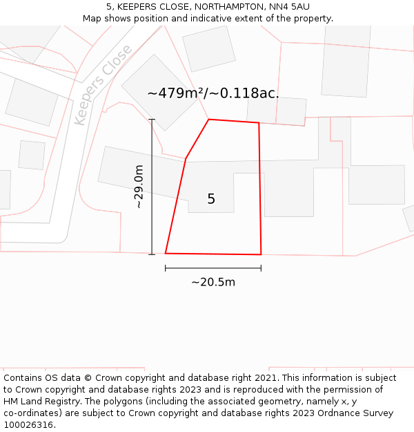5, KEEPERS CLOSE, NORTHAMPTON, NN4 5AU: Plot and title map