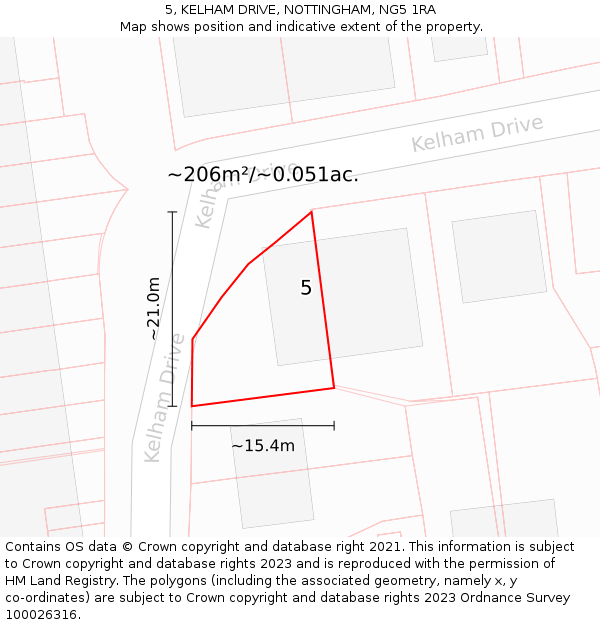 5, KELHAM DRIVE, NOTTINGHAM, NG5 1RA: Plot and title map