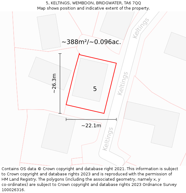 5, KELTINGS, WEMBDON, BRIDGWATER, TA6 7QQ: Plot and title map