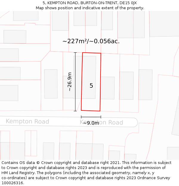 5, KEMPTON ROAD, BURTON-ON-TRENT, DE15 0JX: Plot and title map