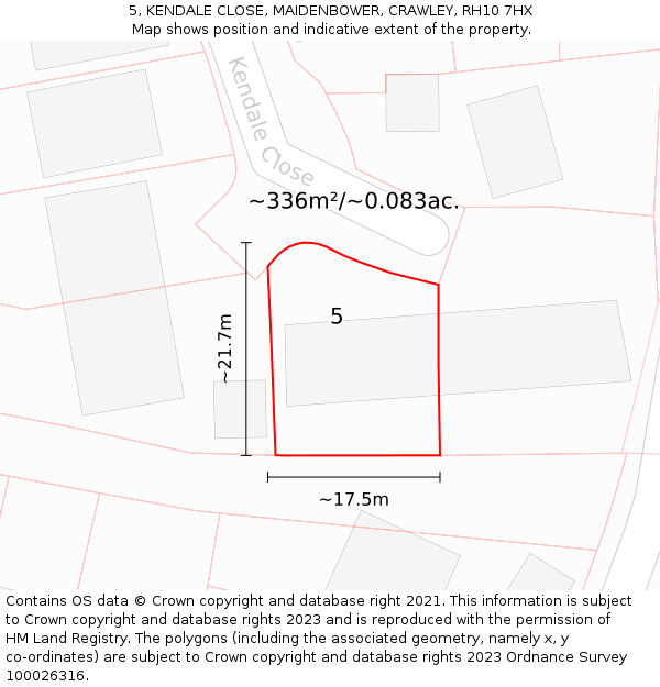 5, KENDALE CLOSE, MAIDENBOWER, CRAWLEY, RH10 7HX: Plot and title map