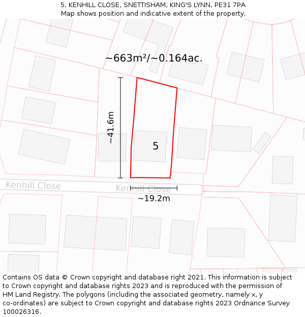 5, KENHILL CLOSE, SNETTISHAM, KING'S LYNN, PE31 7PA: Plot and title map
