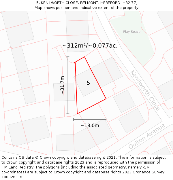 5, KENILWORTH CLOSE, BELMONT, HEREFORD, HR2 7ZJ: Plot and title map