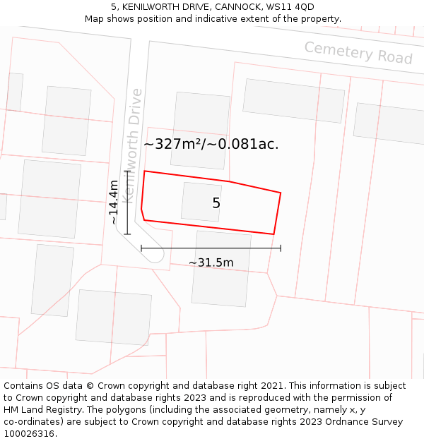 5, KENILWORTH DRIVE, CANNOCK, WS11 4QD: Plot and title map