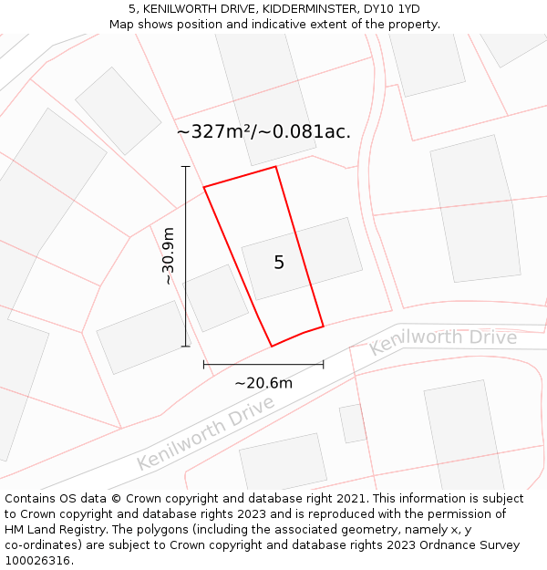 5, KENILWORTH DRIVE, KIDDERMINSTER, DY10 1YD: Plot and title map
