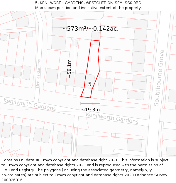5, KENILWORTH GARDENS, WESTCLIFF-ON-SEA, SS0 0BD: Plot and title map
