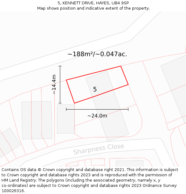 5, KENNETT DRIVE, HAYES, UB4 9SP: Plot and title map