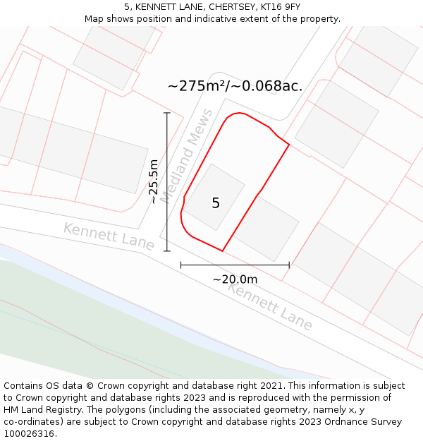 5, KENNETT LANE, CHERTSEY, KT16 9FY: Plot and title map