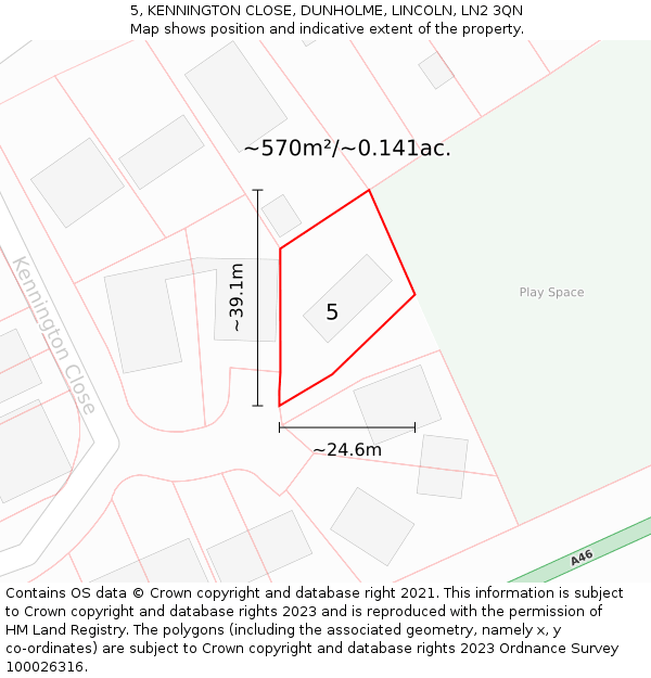 5, KENNINGTON CLOSE, DUNHOLME, LINCOLN, LN2 3QN: Plot and title map