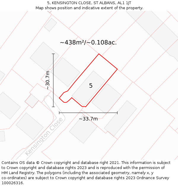 5, KENSINGTON CLOSE, ST ALBANS, AL1 1JT: Plot and title map