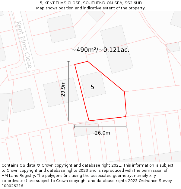 5, KENT ELMS CLOSE, SOUTHEND-ON-SEA, SS2 6UB: Plot and title map