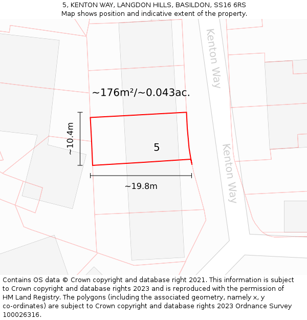 5, KENTON WAY, LANGDON HILLS, BASILDON, SS16 6RS: Plot and title map