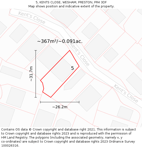 5, KENTS CLOSE, WESHAM, PRESTON, PR4 3DF: Plot and title map