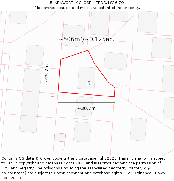 5, KENWORTHY CLOSE, LEEDS, LS16 7QJ: Plot and title map