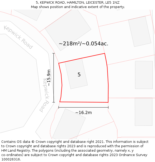 5, KEPWICK ROAD, HAMILTON, LEICESTER, LE5 1NZ: Plot and title map