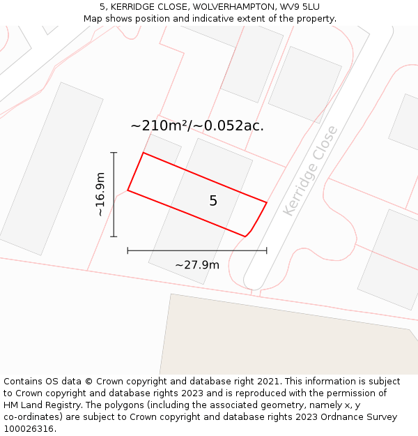 5, KERRIDGE CLOSE, WOLVERHAMPTON, WV9 5LU: Plot and title map